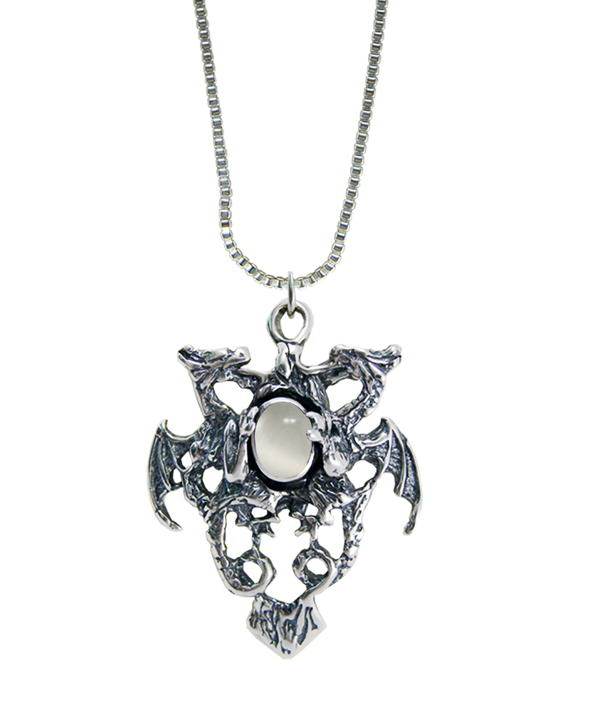 Sterling Silver Dragon Crest Pendant With White Moonstone